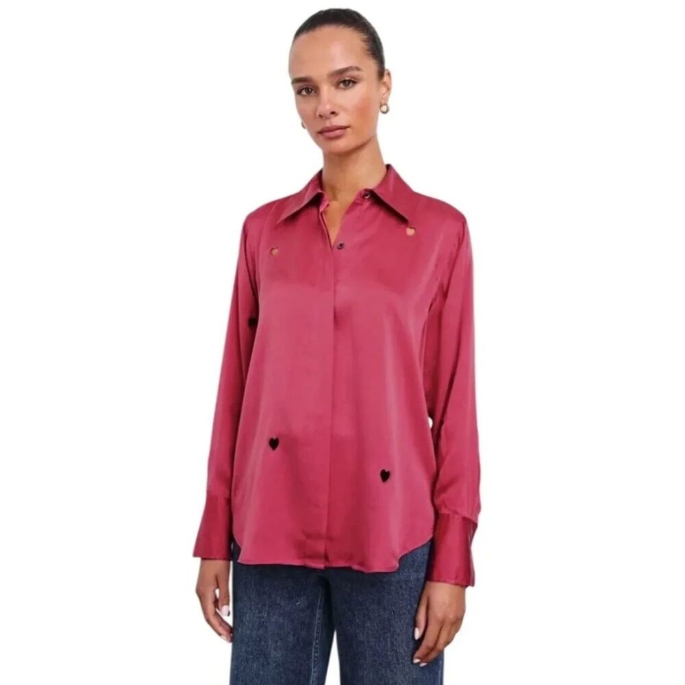 RARE NWT Rails Jacey Heart Cutout 100% Silk Blouse